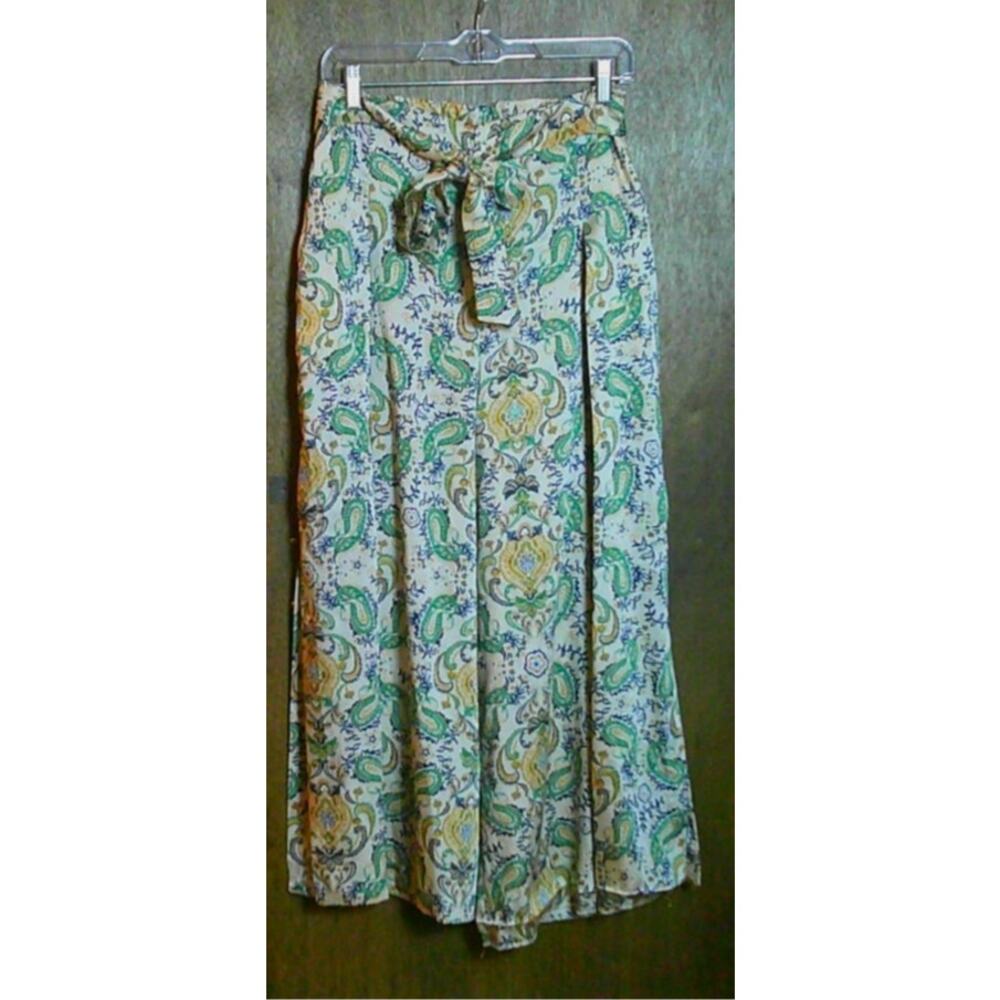 MNG Mango Women Small  Paisley Wide Slit Side Leg Palazzo Trouser Pants